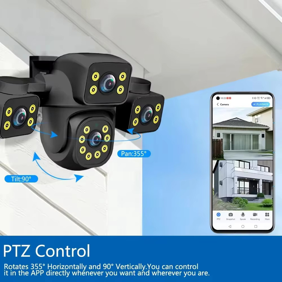 Overscam Drei-Bildschirm WLAN IP Kamera mit 15MP HD, Drei-Linsen-System, Farbnachtsicht und Menschenerkennung, IP66 wasserdicht, Schwarz - Bild 3