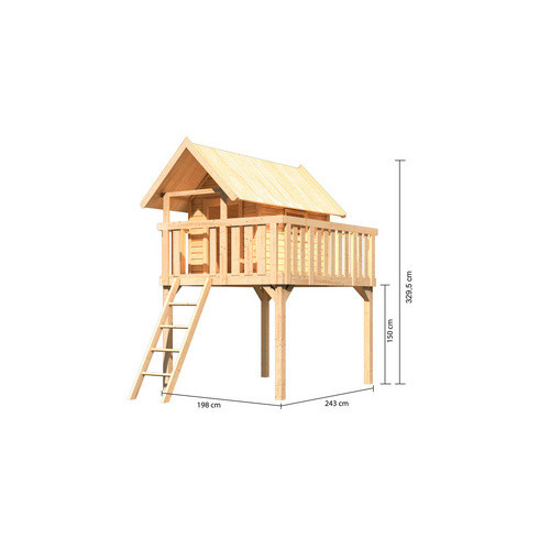 Karibu Stelzenhaus Fidel Spielturm Natur Braun B/H/T: 198 x 329,5 x 243 cm - Bild 3