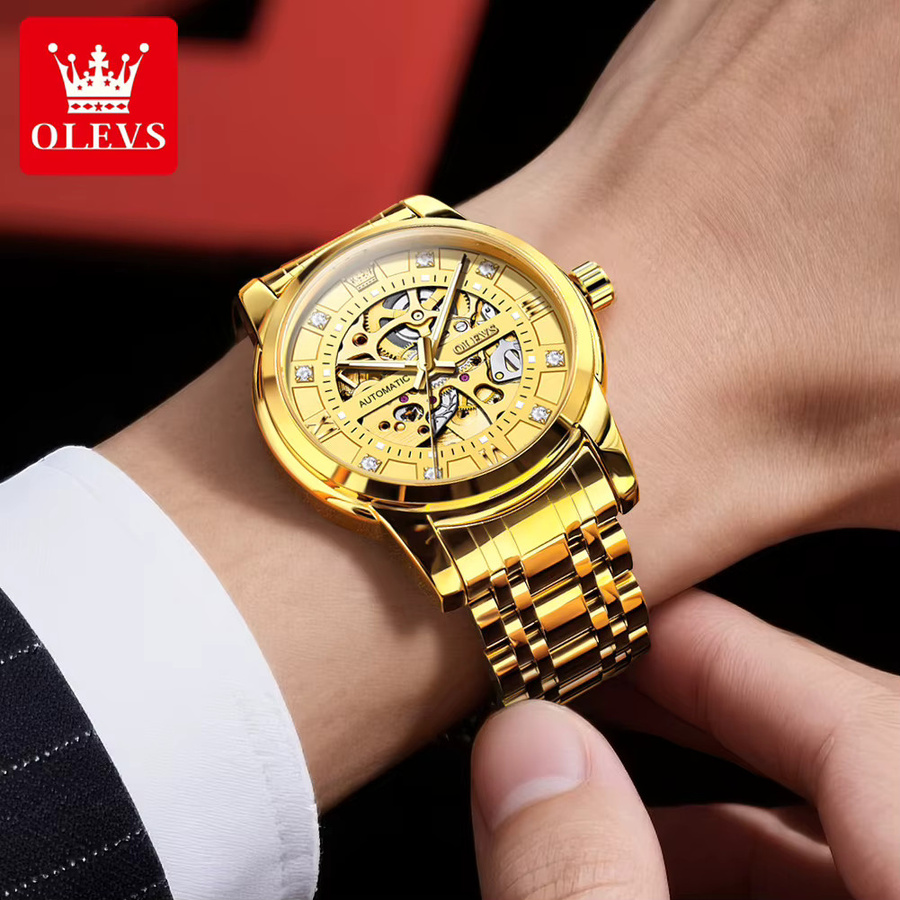 OLEVS Armbanduhr Automatik, Edelstahl, Bicolor, Gold, Herren - Bild 4