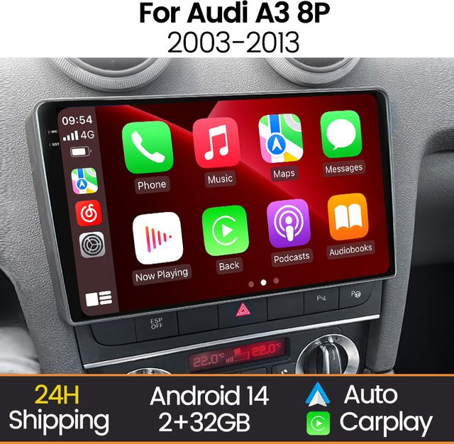 MEKEDE Drahtloses CarPlay und Android Auto Radio für Audi A3 8P 2003-2013 mit WiFi, Bluetooth und GPS in Schwarz - Bild 1