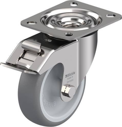 Blickle LEX-TPA 102G-FI Lenkrolle mit Feststeller aus Edelstahl und Kunststoff in Silber und Grau, Rad-Durchmesser: 100 mm, Tragfähigkeit: 110 kg - Bild 1