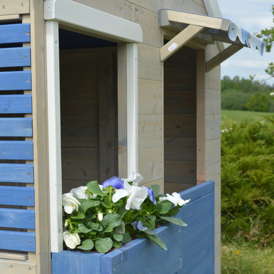 Wendi Toys Kinderspielhaus Delfin aus Holz mit Kaufladen-Fenster und Markisen, Blau/Natur - Bild 2