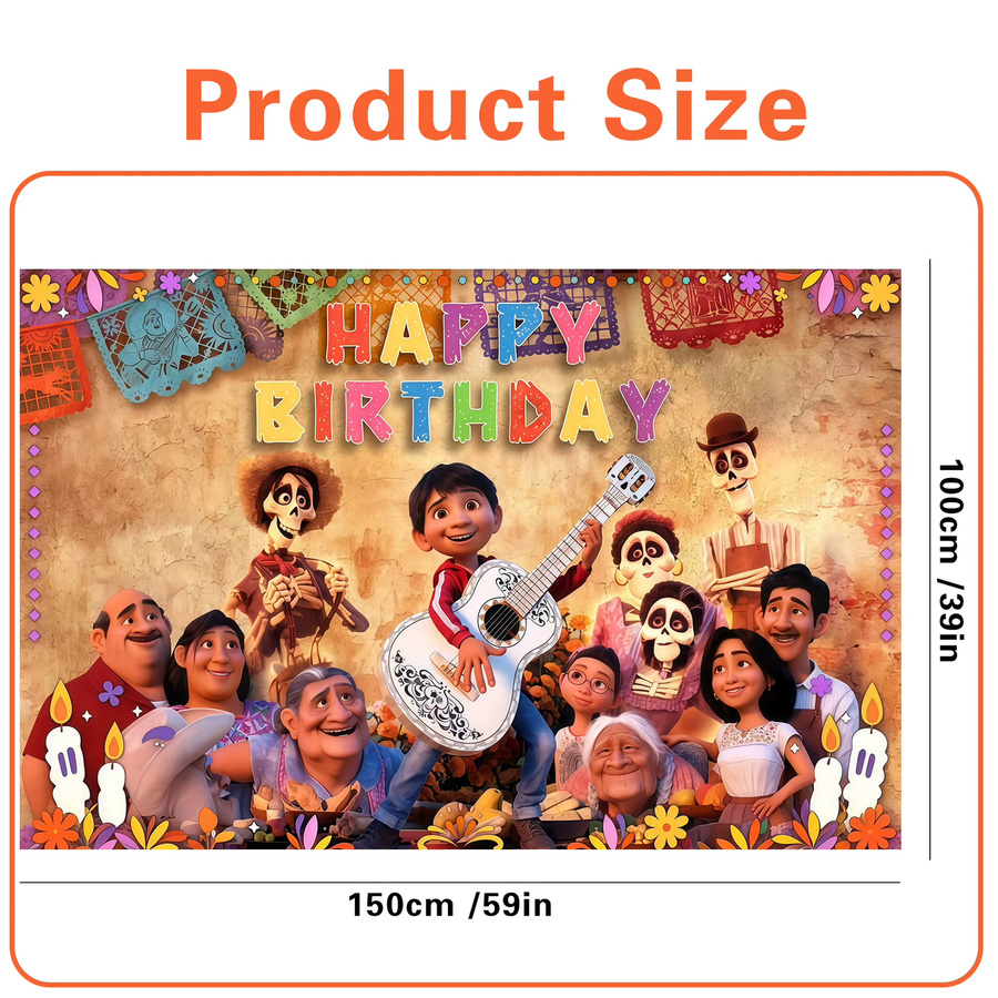 Mexikanisches Papel Picado Geburtstagsbanner im Disney Coco Stil mit Blumen und Kerzen, Multicolour, Motiv Tag der Toten Fotokabinen-Hintergrund - Bild 3