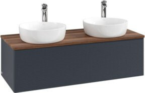 V&B Antao Waschtischunterschrank mit Frontstruktur und LED-Beleuchtung, Wandmontage, Blau lackiert, B/T/H: 120 x 50 x 36 cm - Bild 1