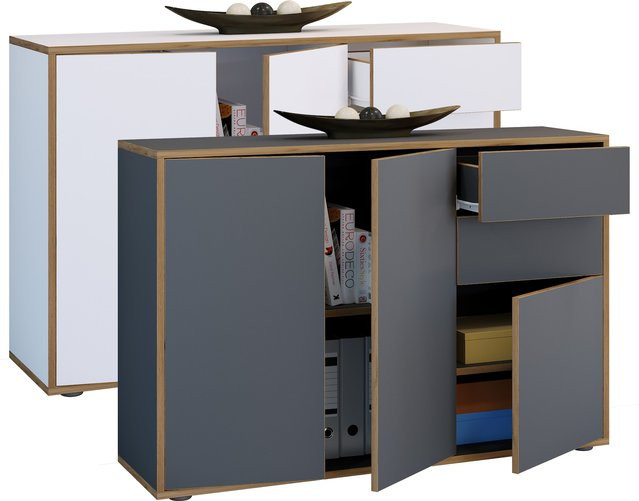 VCM Holz Kommode Salia Sideboard mit Drehtüren und Schubladen für Büro, Flur & Diele, H x B x T: 74 x 110 x 33 cm - Bild 1