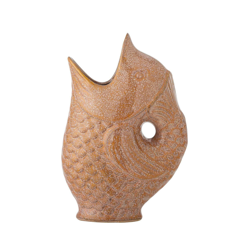 Bloomingville Vase Harvey aus Steingut in Braun mit Fisch-Silhouette, Höhe: 23,5 cm - Bild 1