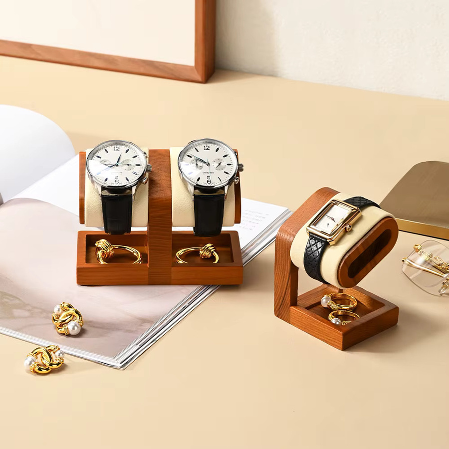 MISHITU Uhrenhalter aus massivem Holz als Schmuck-Organizer für Armbänder, Ringe und Ohrringe in Braun und Grau - Bild 2