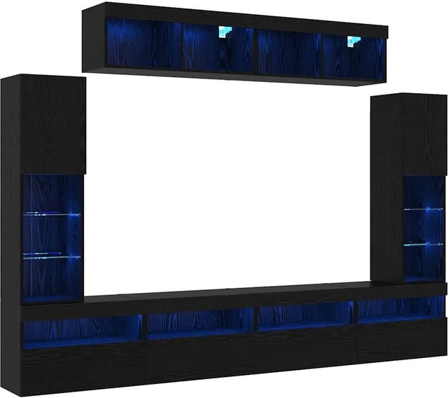 vidaXL TV-Wandregal-Set 6-teilig in Schwarz und Eichen-Optik, modern, B/T/H: 30,5 x 30 x 102 cm - Bild 1