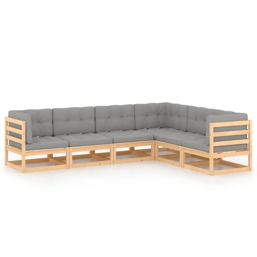 vidaXL 6-teiliges Garten-Lounge-Set aus massivem Kiefernholz in L-Form mit grauen Polstern - Bild 2