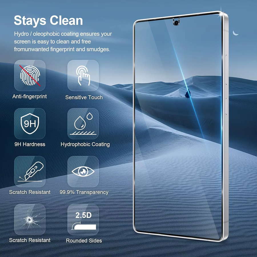 3-teiliges Displayschutzfolien-Set aus gehärtetem Glas für Samsung Galaxy S25 Ultra, transparent, HD-Vollabdeckung mit 9H-Härte - Bild 2