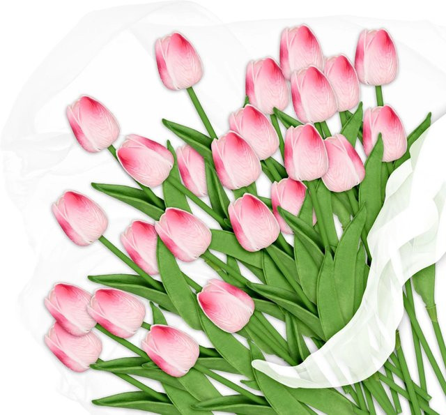 Relaxdays Tulpen Set aus Kunststoff in Pink, 24er Set, Höhe: 33,5 cm - Bild 1