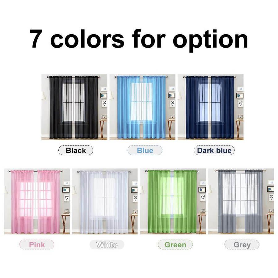 Koogeelife Transparente Voile-Vorhänge mit Stangentasche, halbdurchsichtig, Grün und Dunkelblau, Breite: 99,06 cm, Höhe: 129,54 cm - Bild 3