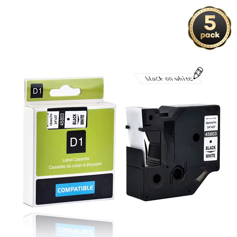 5er Set kompatible Dymo D1 Beschriftungsbänder 19 mm in Schwarz und Silber für Dymo Label Manager LM 160 und 210D Drucker - Bild 1
