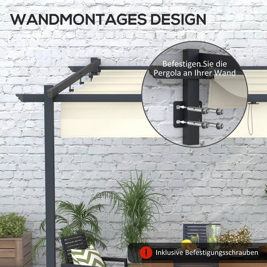 Outsunny Pergola Pavillon mit verstellbarem Dach in Beige/Weiß, B/H/L: 300 x 230 x 300 cm - Bild 5