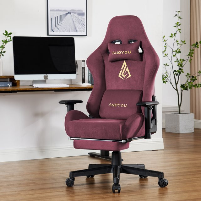 ANDYOU Gaming Chair in Rot mit Fußstütze, atmungsaktiver Stoffbezug, höhenverstellbar und drehbar mit Kopfstütze und Armlehnen - Bild 1