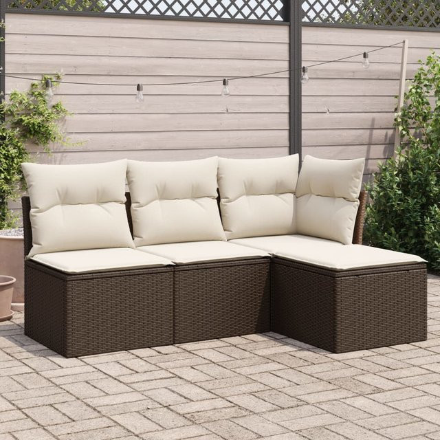 vidaXL 4-Sitzer Gartenmöbel-Set L-Form in Braun mit Polsterkissen und Ottoman aus Rattan und Metall - Bild 3