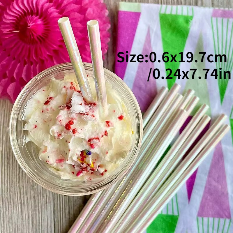 25 Stück biologisch abbaubare Einweg Papier Strohhalme in Silber für Partys und Cocktails - Bild 2