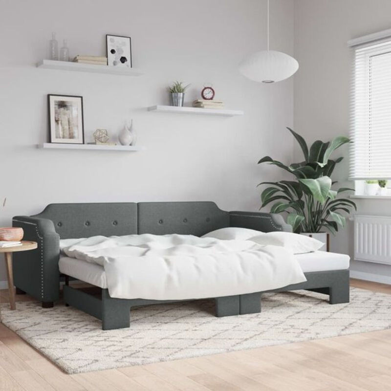 Ausziehbares Funktionsbett Vidaxl in Anthrazit aus Stoff und Metall, B/T/H: 190 x 90 x 66,5 cm - Bild 1