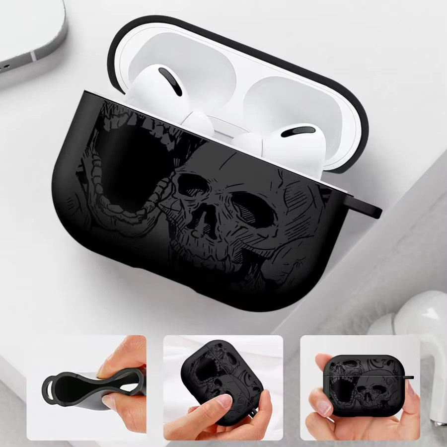 Schutzhülle für Apple AirPods Pro 1, 2 und 3 mit Totenkopf-Kunst in Schwarz - Bild 5