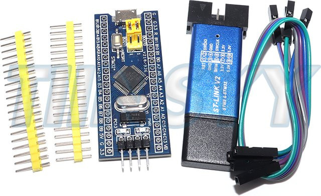 TIINSYY STM32F103C8T6 CH32F103C8T6 ARM Minimales System-Entwicklungsboard mit ST-LINK V2 Programmierer in Blau - Bild 1