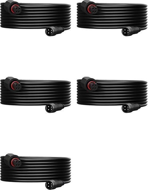 5 Stück Govee Verlängerungskabel für Außenflutlichter und Strahler, wasserdichtes 4-poliges Kabel für Govee H7057, Schwarz, Länge: 3,05 m pro Kabel - Bild 1