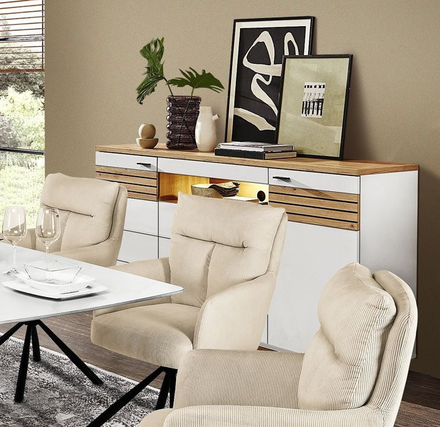 Sideboard HARPER WENTWORTH in Artisan Eiche Dekor und Weiß mit integrierter Beleuchtung und Soft-Close-Schubladen, B/T/H: 175 x 47 x 97 cm - Bild 1