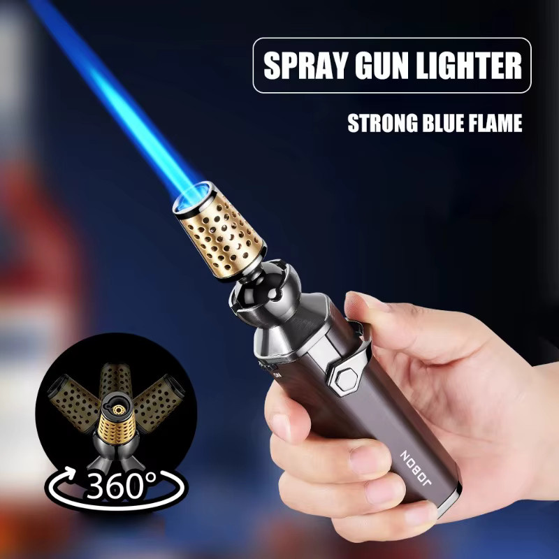 JOBON Blue Flame Gun Feuerzeug mit drehbarem Kopf und Sicherheitsschloss in Blau und Gold - Bild 3