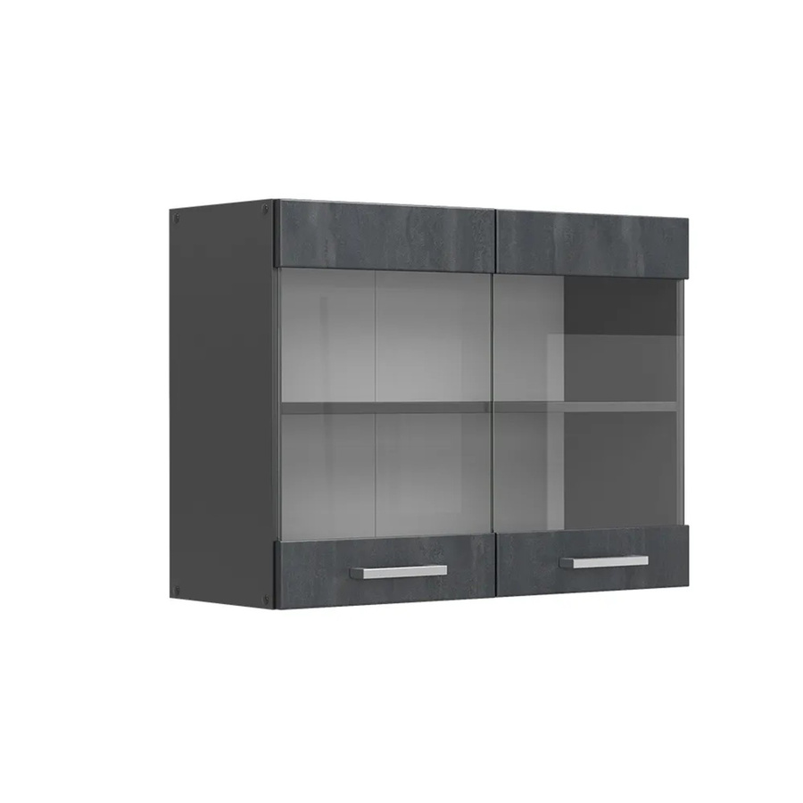 Vicco R-Line Küchen-Hängeglasschrank mit Glastüren in Schwarz Anthrazit Beton, B/T/H: 80 x 31 x 60 cm - Bild 3