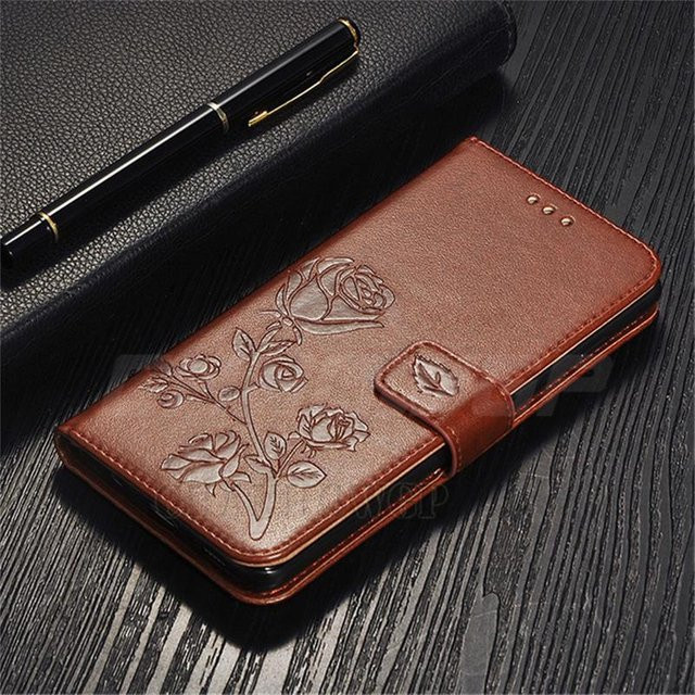 Luxus Rosenleder Wallet Klapphülle für Samsung Galaxy Serie in Braun - Bild 1