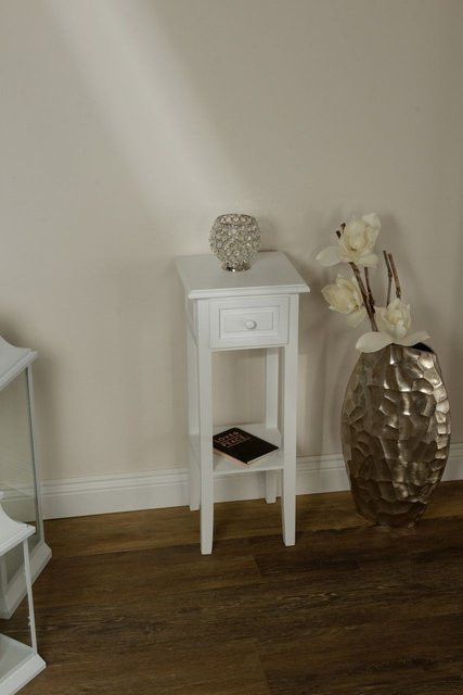 My Flair Telefontisch Klassik in Weiß mit 1 Schublade im Landhausstil aus MDF und Paulownia - Bild 1