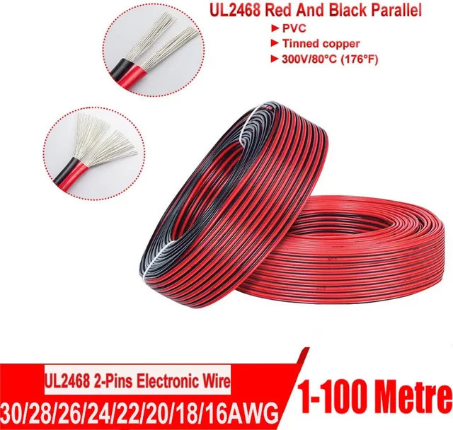 Bytebattle 2-adriges Reinkupferkabel UL2468 Anschlusskabel Rot und Schwarz 16AWG-30AWG 300V - Bild 1