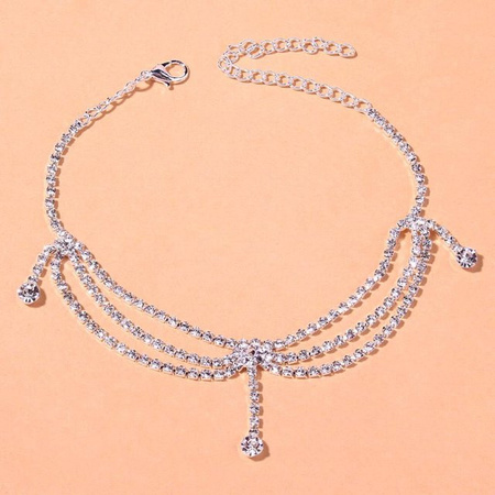 Fußkettchen Strass, Quasten, Mehrschicht, Silber, Damen