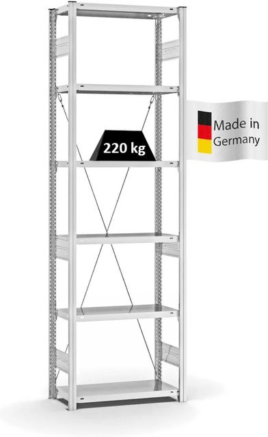 PROREGAL Fachbodenregal Stecksystem T-Profil Medium-Duty, 6 Ebenen, Lichtgrau, H x B x T: 250 x 75 x 30 cm - Bild 1