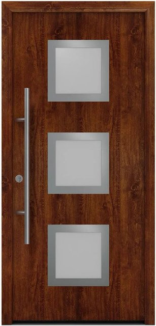 EcoStar Haustür Isopro Secur IPS 810S in Dark Oak mit Glaseinsatz, Farbe Braun, B/H: 110 x 210 cm, DIN Links - Bild 1