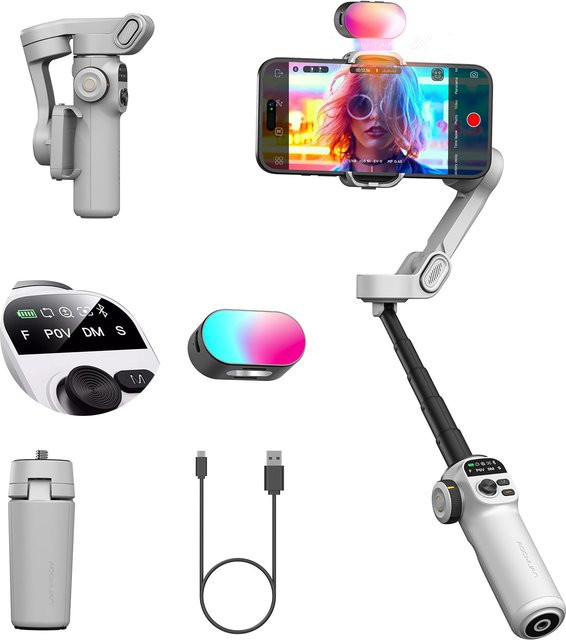 AOCHUAN Smart X2 Smartphone 3-Achsen-Gimbal-Stabilisator mit integrierter Verlängerungsstange und LED-Display in Weiß für iPhone und Android-Handys - Bild 1