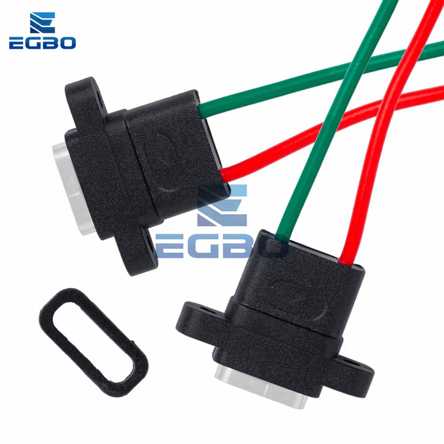 EGBO USB-C Ladeport 2-Pin wasserdichte weibliche Buchse mit W-förmig gelöteten Drähten in Schwarz - Bild 4