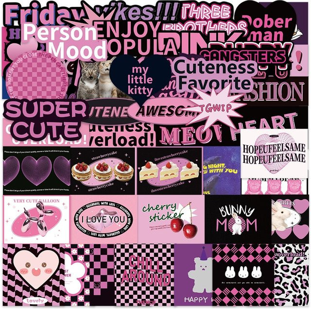 55 Stück Wasserdichte Graffiti Aufkleber mit inspirierenden englischen Phrasen in Schwarz und Lila von BulingBulingStickers Store - Bild 1