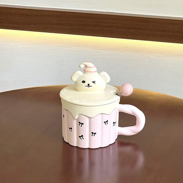 Yiran toy 1 Keramiktasse mit Deckel im Cartoon-Bär Design, 500 ml - Bild 1