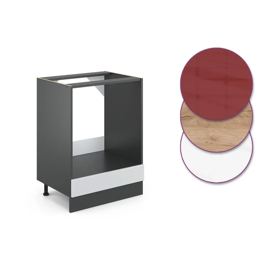 Vicco Herdbauschrank R-Line Küchenschrank in Weiß Hochglanz und Anthrazit mit Eiche Optik, Breite: 60 cm, Höhe: 81,6 cm, Tiefe: 60 cm - Bild 2