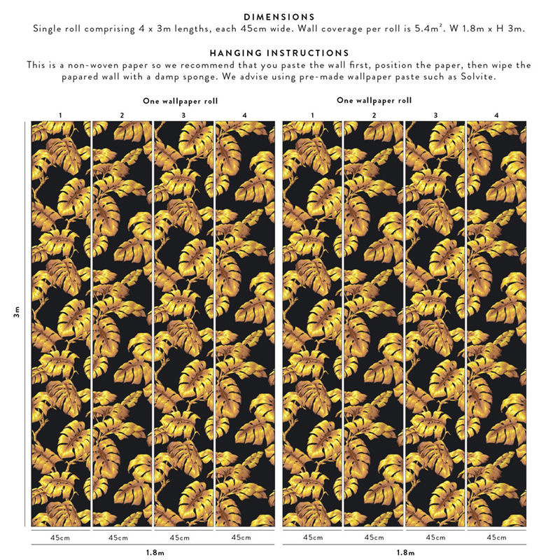 House of Hackney Tapete Tarovine Mural Botanisches Floral Design Midnight/Ochre Multicolor Gold und Blau Non-Woven B: 300 cm, H: 45 cm - Bild 3