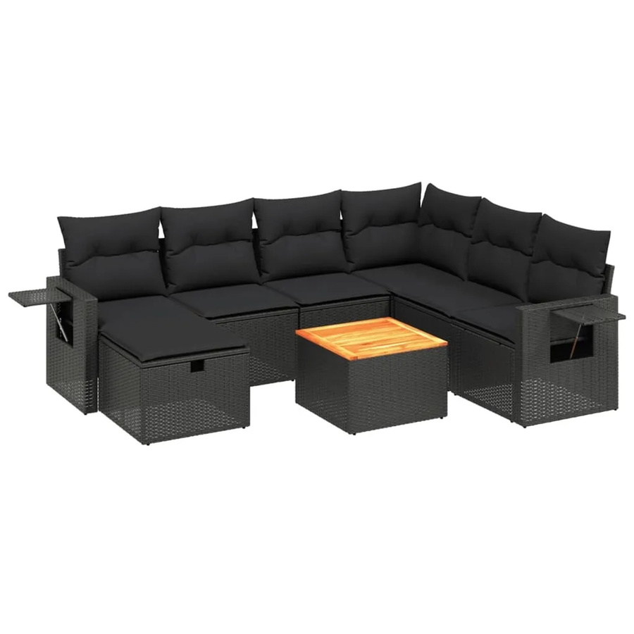 vidaXL 8-tlg Garten-Sofagarnitur aus Poly-Rattan und Akazienholz in Schwarz mit Kissen - Bild 2