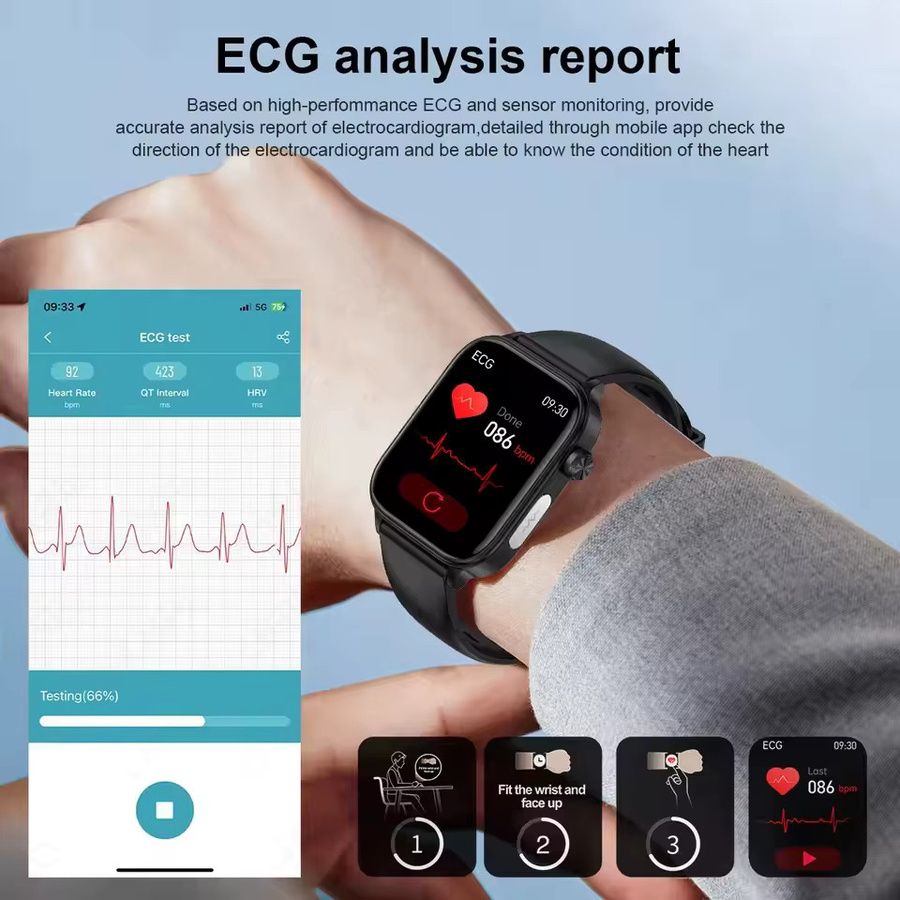 GUHUAVMI Smartwatch mit EKG, PPG und HRV zur Gesundheitsüberwachung, Bluetooth Anruf und Schlaf-Tracking, Schwarz, Unisex - Bild 3