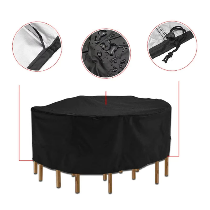 Oxford 210D Runde Outdoor Möbel Abdeckung in Schwarz, Wasserdicht für Sofa und Esstisch - Bild 7