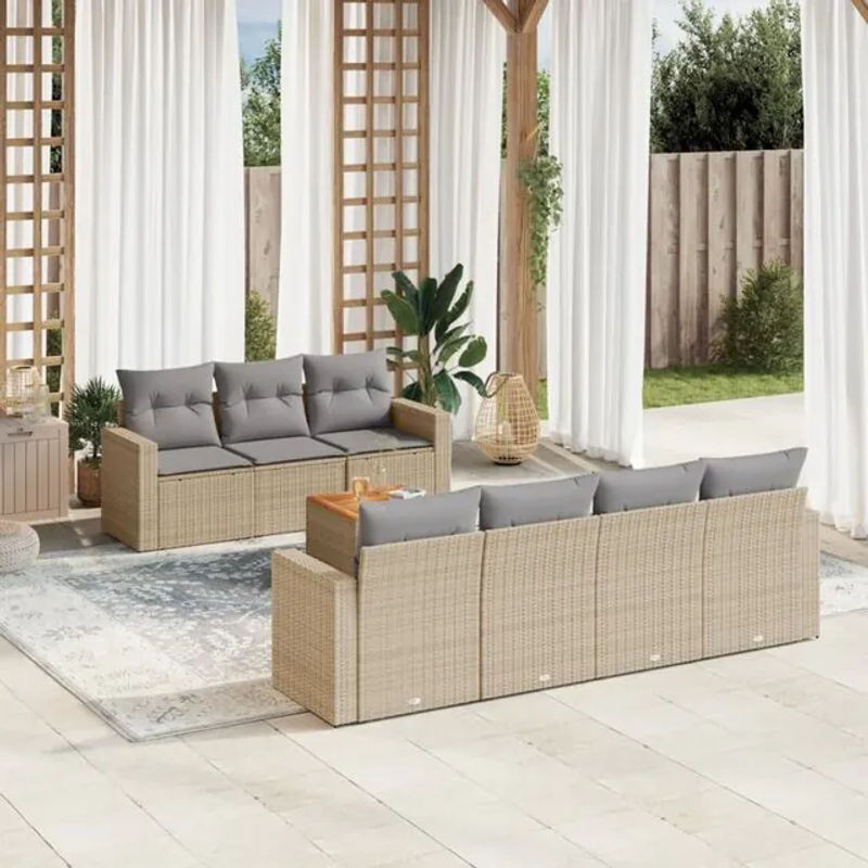 8-tlg. Loungemöbel Garten-Sofagarnitur aus Polyrattan mit Kissen in Beige von vidaXL - Bild 1