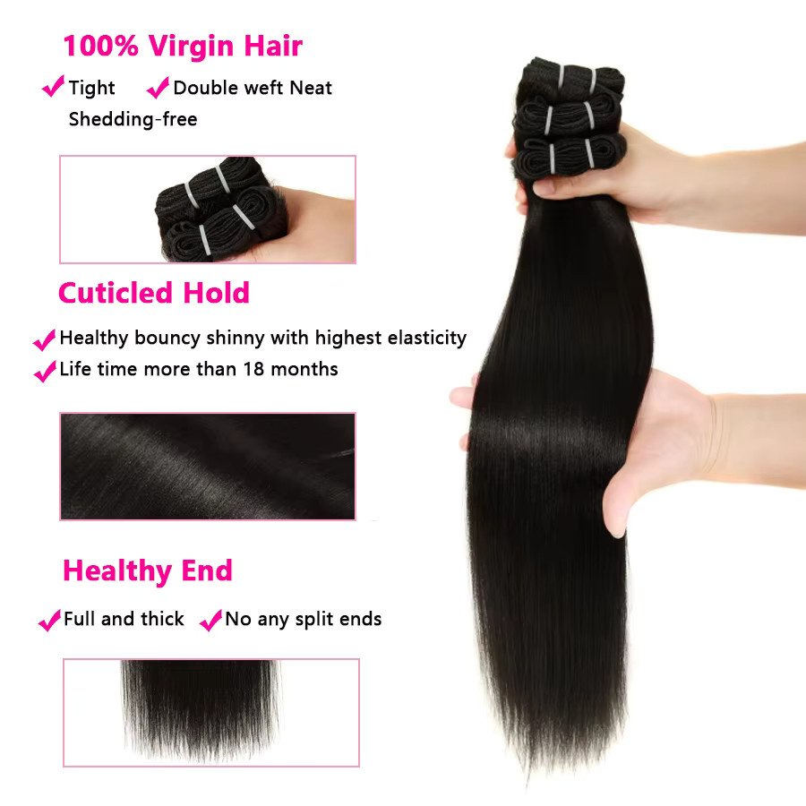 WOWANGEL Yaki Gerade Menschliches Haar Bundles, Schwarz, Doppel Schuss - Bild 4