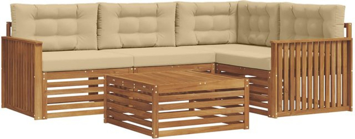 Modernes Outdoor-Sofagarnitur Set aus Akazie Holz mit 5 Teilen und Kissen in Natur und Beige von vidaXL - Bild 1