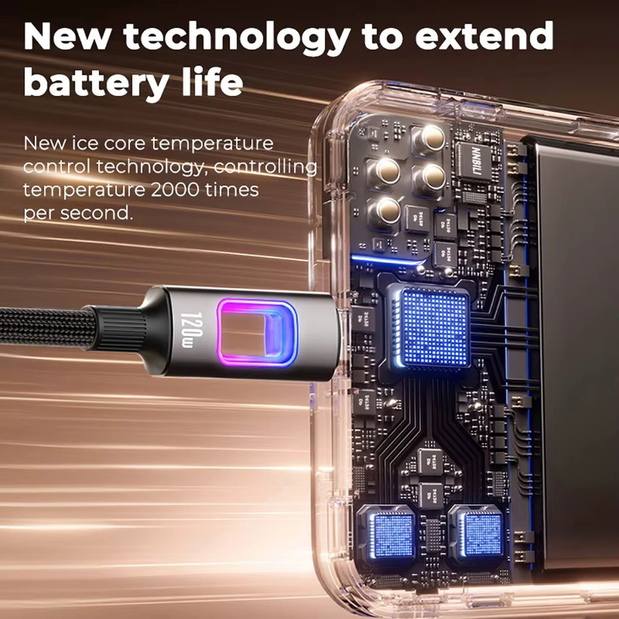 RGB USB-C zu Typ-C Schnellladekabel 120W in Schwarz für Android-Smartphones von Xiaomi, Huawei, Vivo, Oppo und Samsung - Bild 6