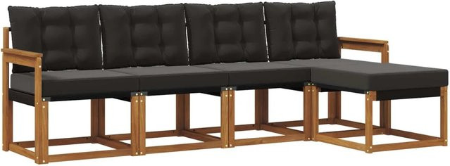 vidaXL Outdoor-Sofagarnitur 5-tlg. aus Akazienholz mit Textilene und Kissen, Schwarz und Natur - Bild 1