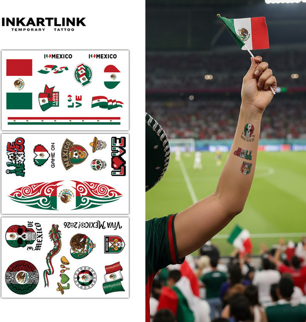 INKARTLINK Tattoo-Aufkleber Mexiko-Flagge, 3 Stück, wasserfest - Bild 1