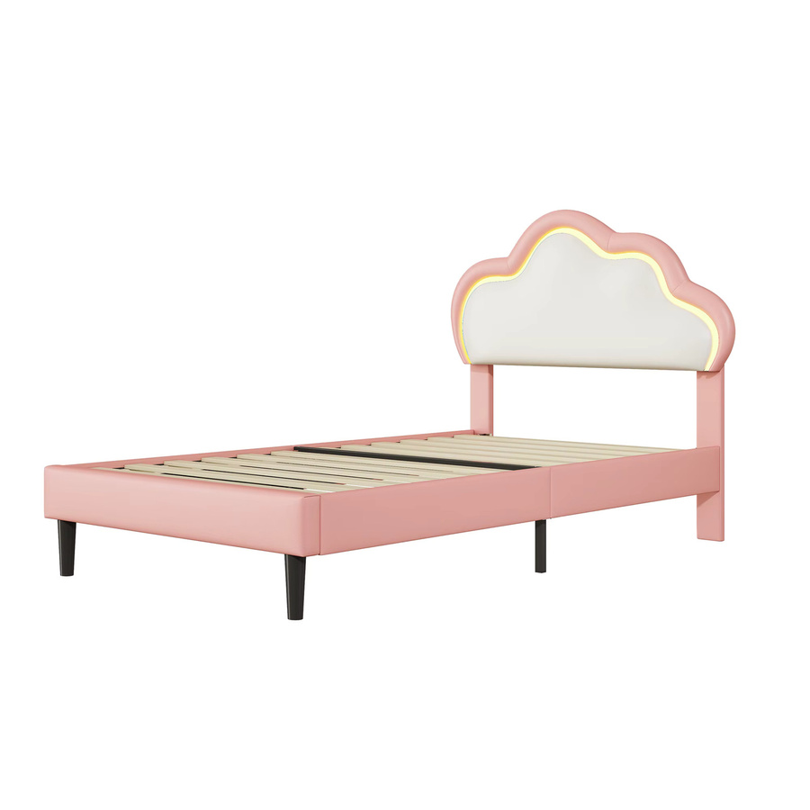 Superaly Kinderbett mit wolkenförmigem Kopfteil in Pink, Einzelbettgestell aus PU-Leder mit höhenverstellbarem Kopfteil und Lattenrostunterstützung, B/T/H: 90 x 200 cm - Bild 5